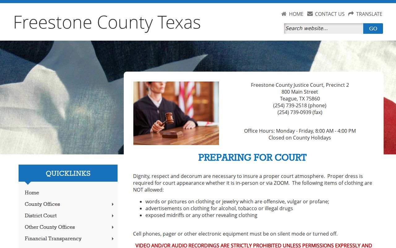 Freestone County bench warrant: JP court hearing instructions and setting route