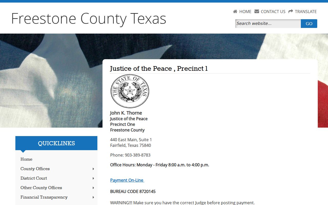 Freestone County traffic warrant records at the JP1 traffic court