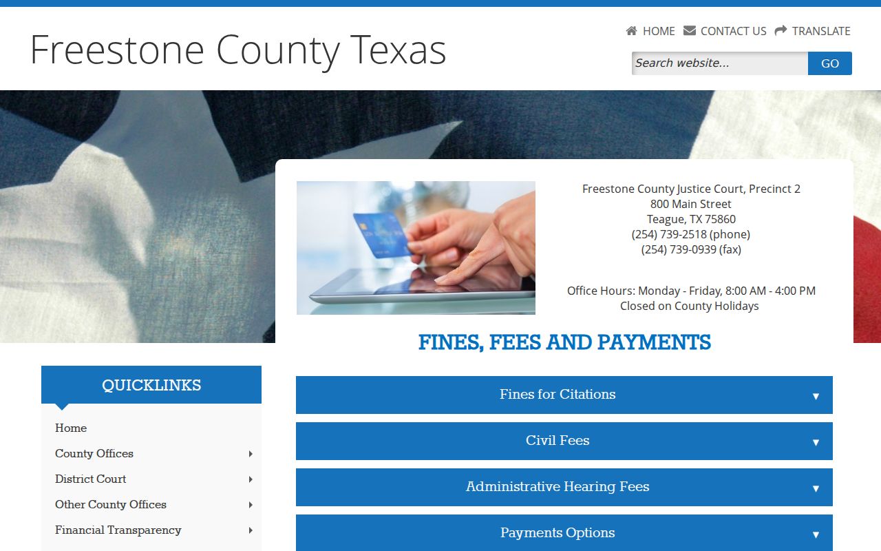 Freestone County traffic warrant payment information for JP court cases
