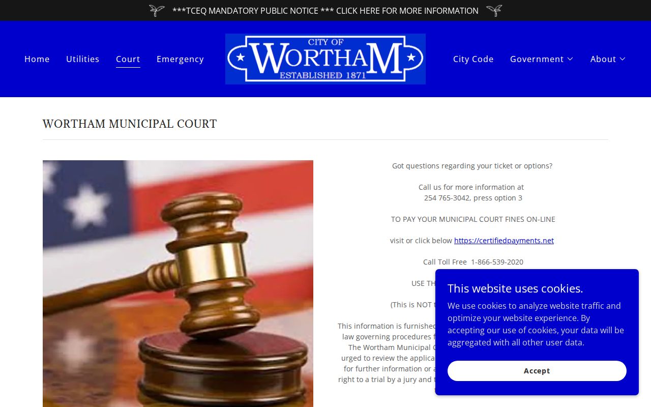 Wortham warrant records: official municipal court contact page