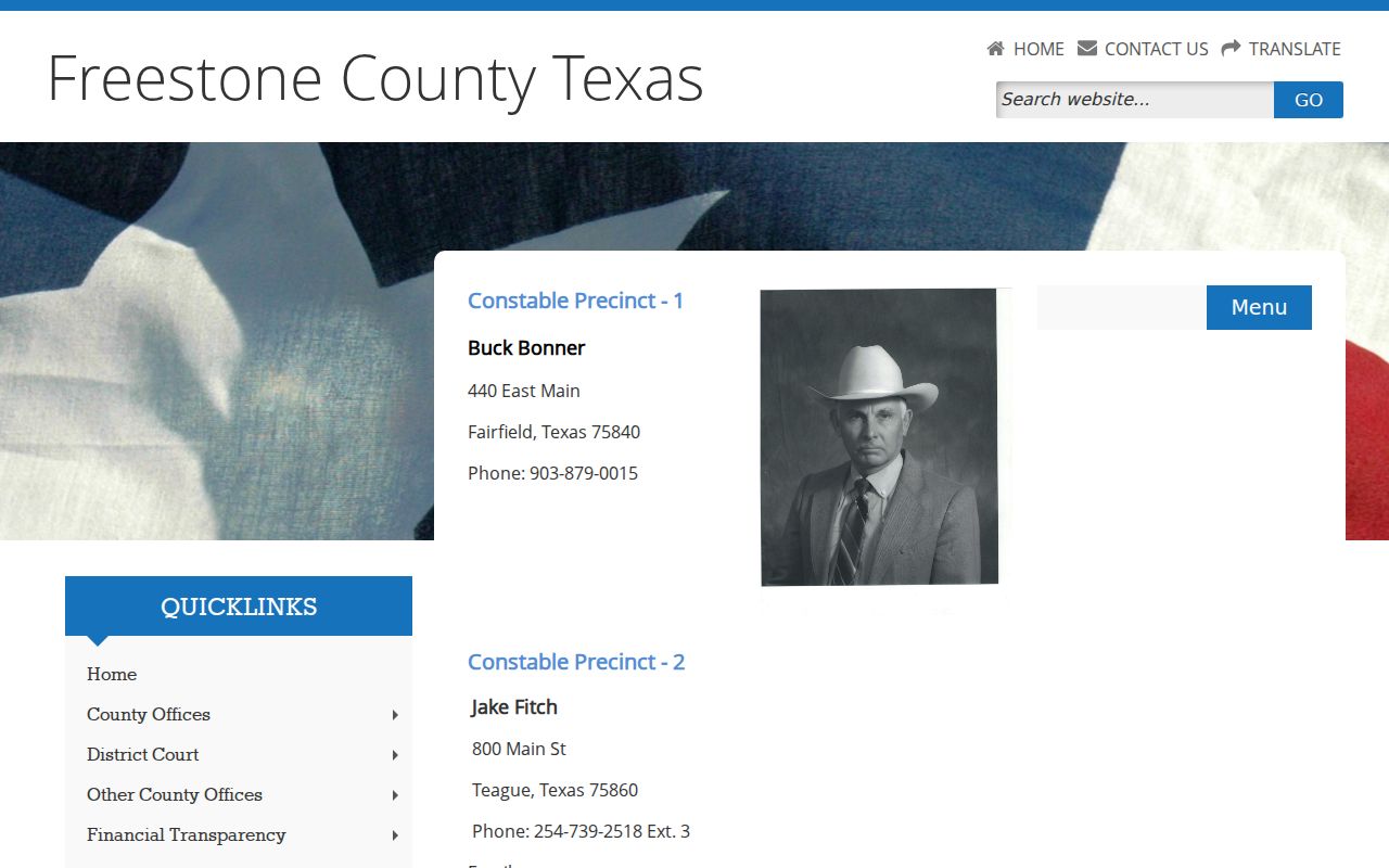 Freestone County arrest warrant service through the Constable directory
