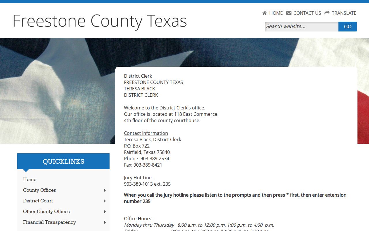 Freestone County arrest warrant records and District Clerk office
