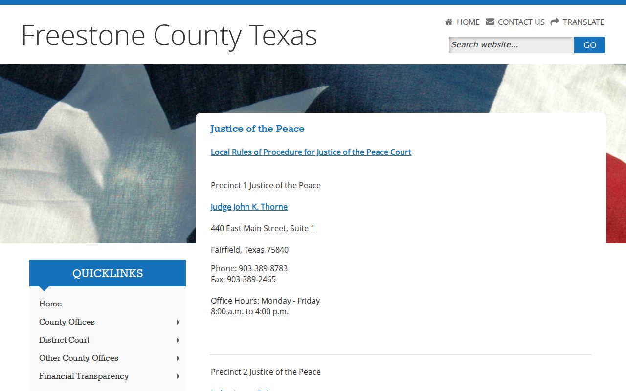 Freestone County warrant records: four Justice of the Peace precinct offices