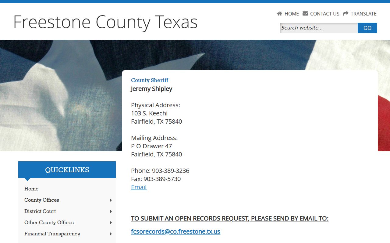 Freestone County warrant records: official Sheriff's Office contact and records email